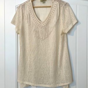 ONE WORLD Cream Fringe Top